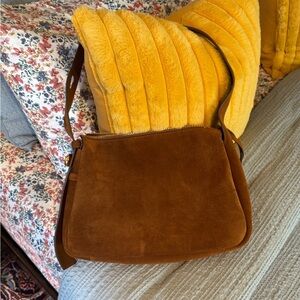 Tory Burch Romy Shoulder Bag Caramel Suede